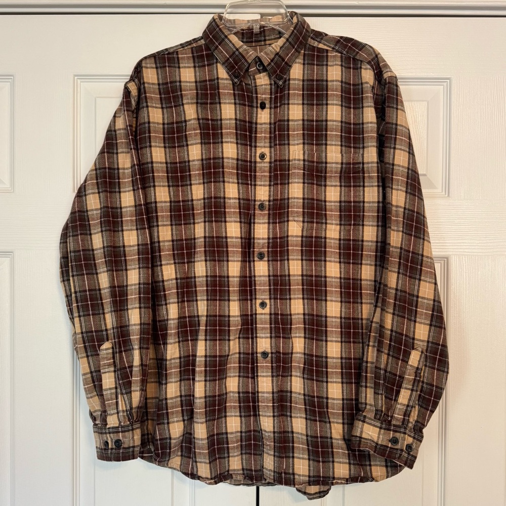 L.L. Bean Scotch Plaid Flannel Shirt Brown & Tan L